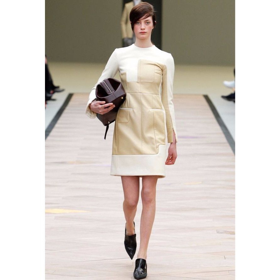 Celine FW 2011 Brown Wool & Buffalo Leather Dress Size M / US 6-8 / IT 42-44 - 2 Thumbnail
