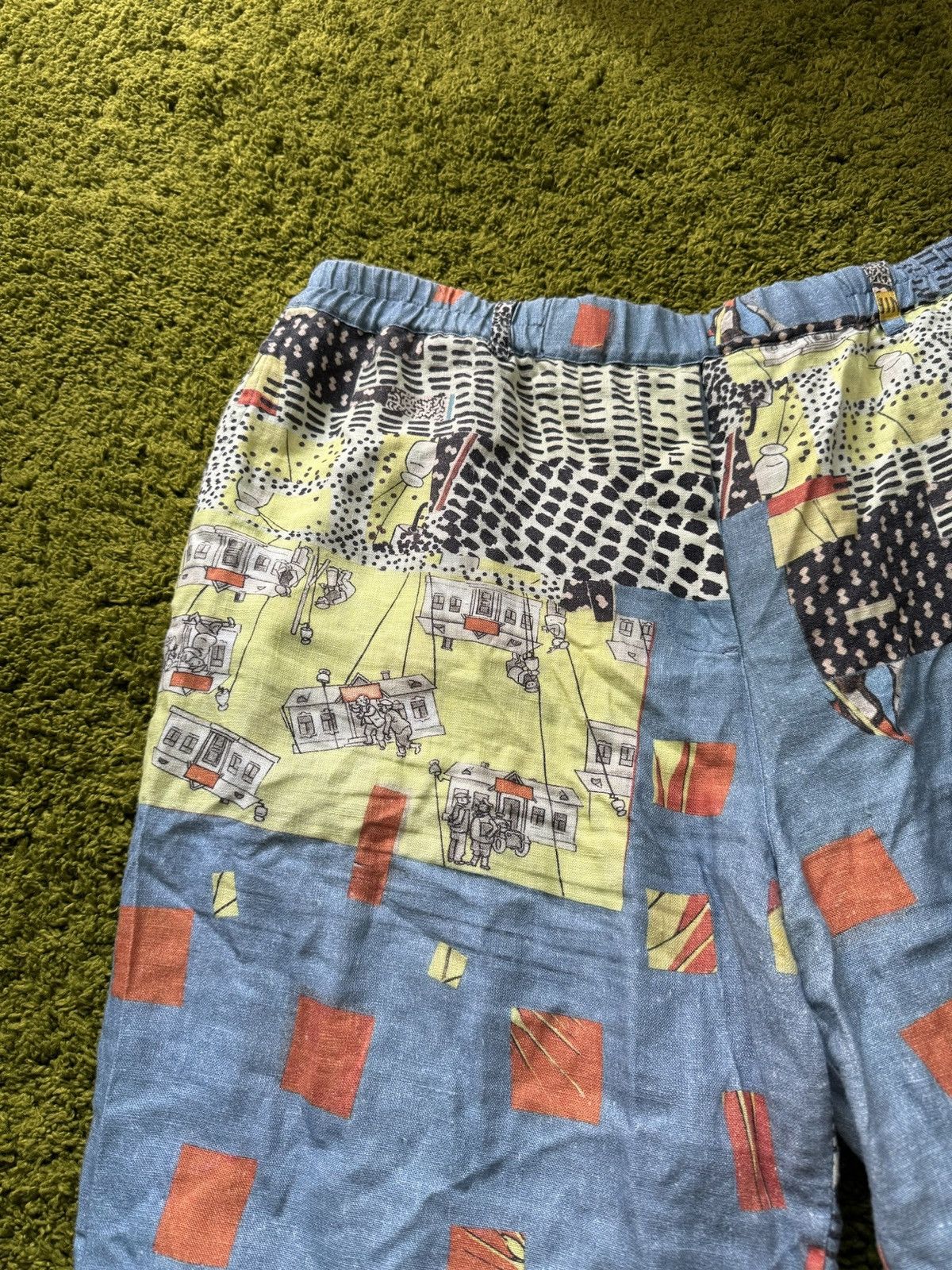 Designer Grizas avant garde 100% linen graphic culottes capri pants Size 36" / US 14 / IT 50 - 5 Thumbnail