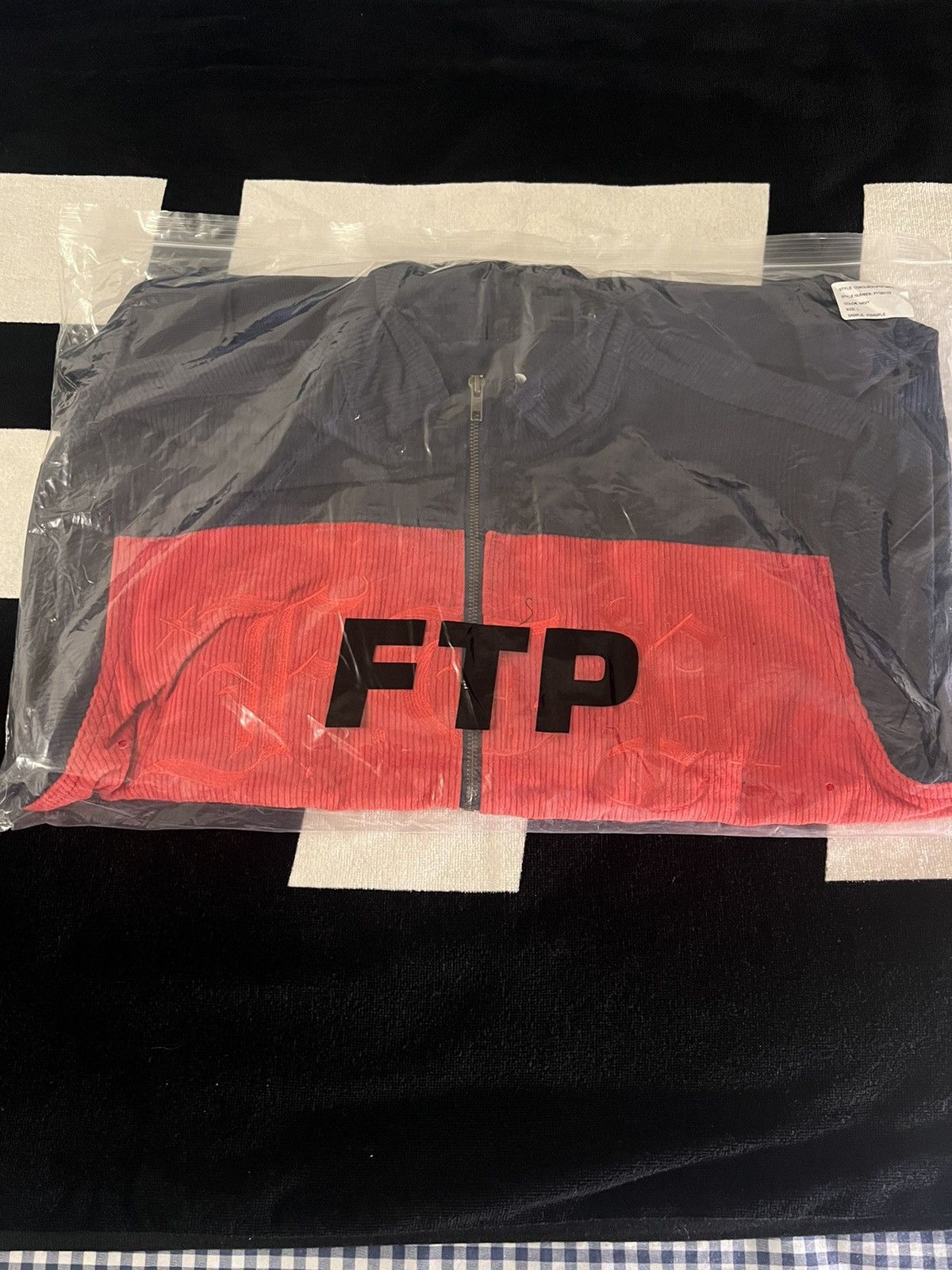 image of Fuck The Population Ftp Corduroy Gangsta Half Zip Up in Navy/Red, Men's (Size Large)