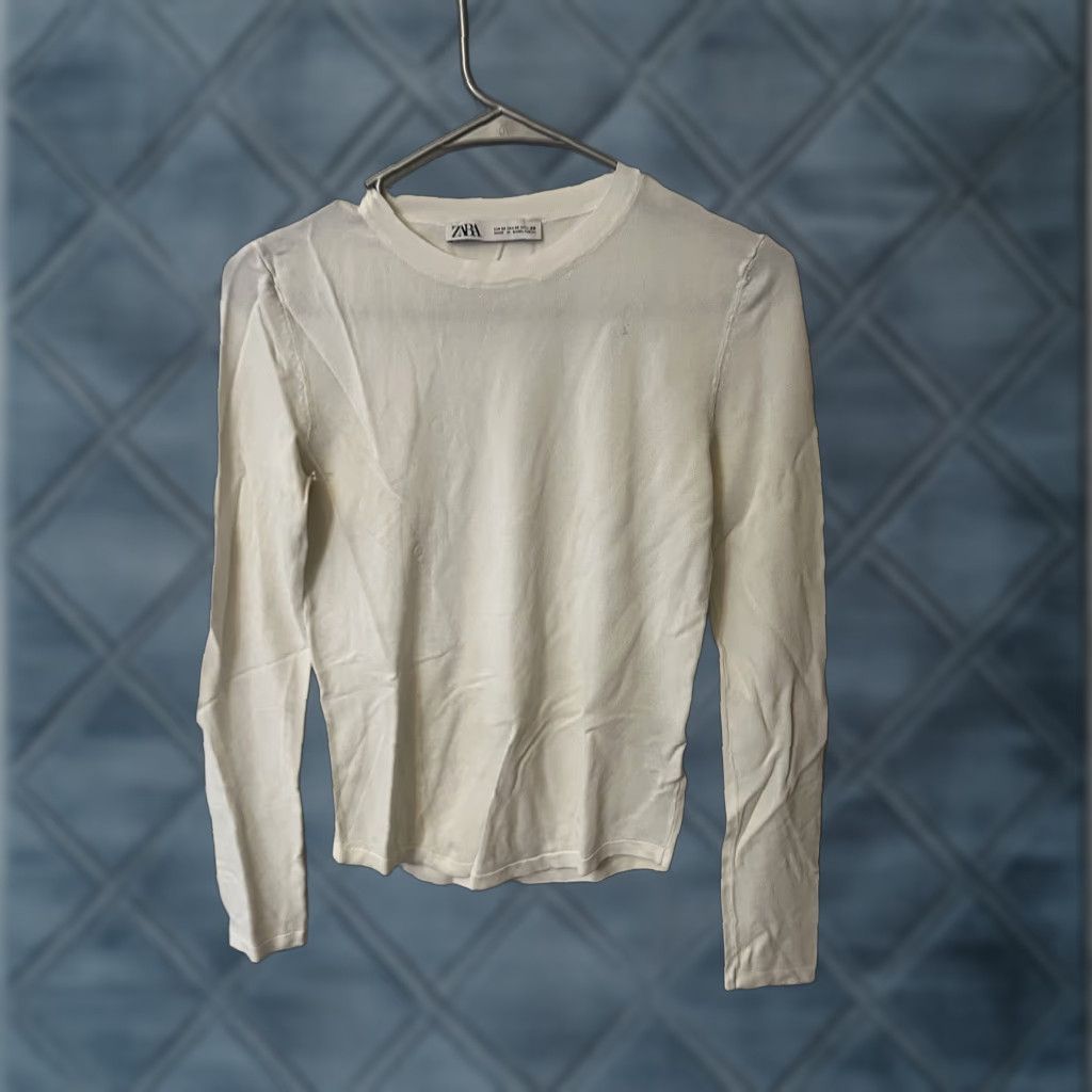 Zara Zara White Knit Long Sleeve Blouse Womens Medium Solid Tight Knit Top Size M / US 6-8 / IT 42-44 - 1 Thumbnail