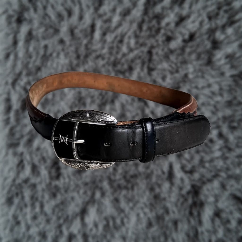 Vintage Justin Leather Belt Mens 38 Brown Western Silver Buckle Braided Lacing Cowboy Belt Size 38 - 1 Thumbnail
