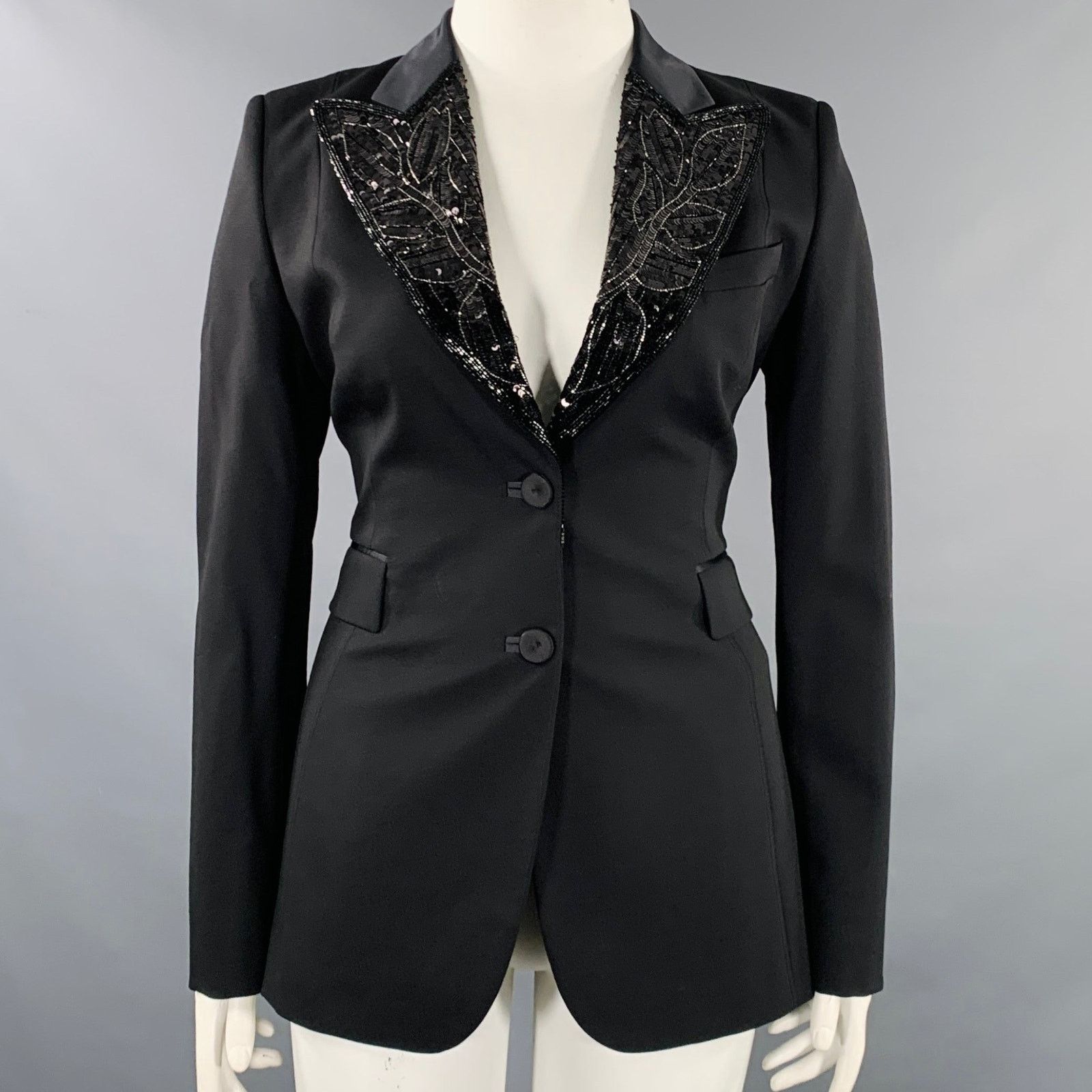 Emilio Pucci EMILIO PUCCI 12 Black Wool Mohair Sequined Jacket Blazer Size L / US 10 / IT 46 - 1 Thumbnail