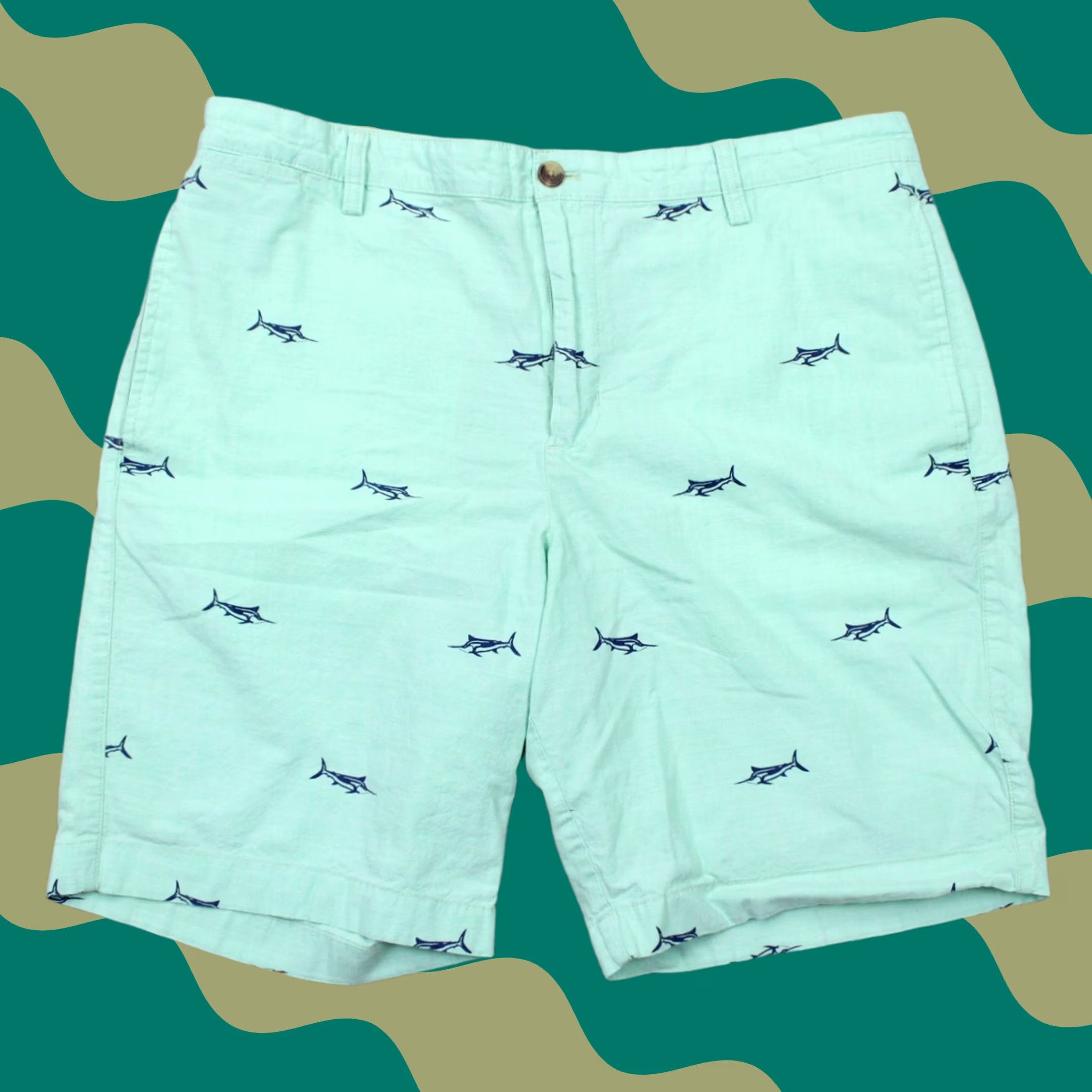 Chaps Chaps Chino Shorts Mens 36 Green Sport Fish All Over Print 10" Inseam Size US 36 / EU 52 - 1 Thumbnail