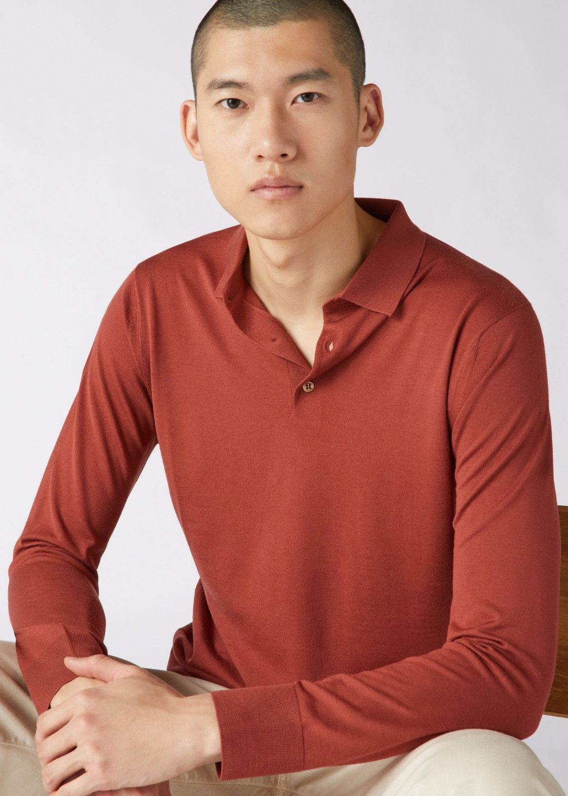 image of Loro Piana O1Loc1C0124 Long-Sleeved Polo Shirt In Red, Men's (Size XL)