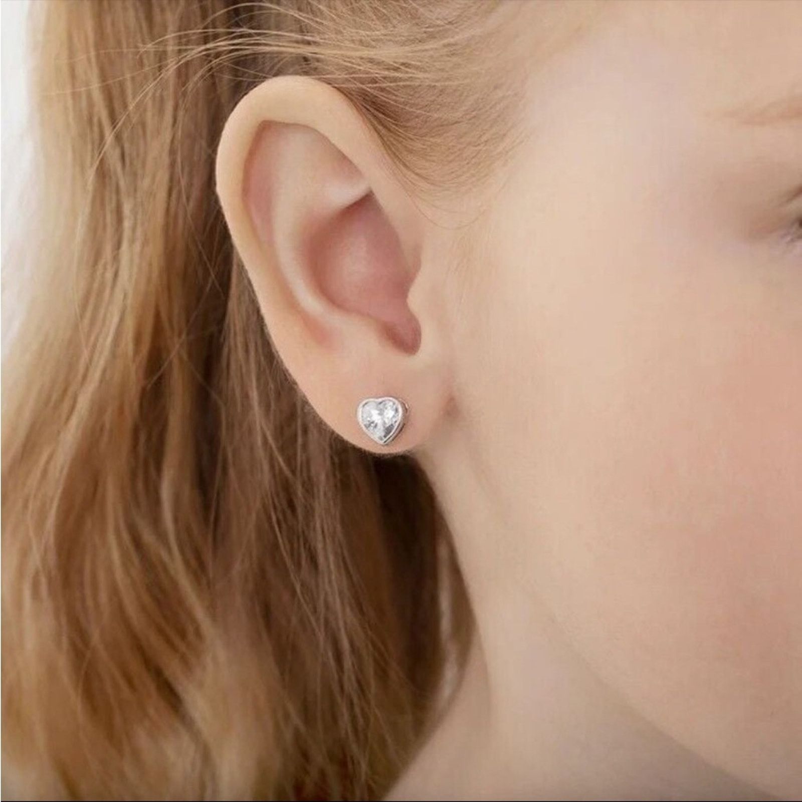 Other Bezel CZ Heart Baby / Toddler Earrings Screw Back - Silver Size ONE SIZE - 5 Thumbnail