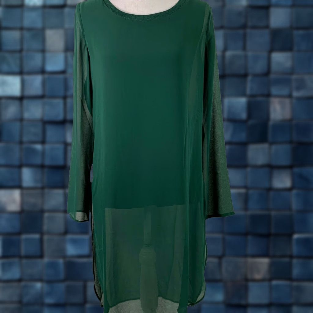 Soft Surroundings Blouse Size XS Green Semi Sheer Layered Side Slits Tunic