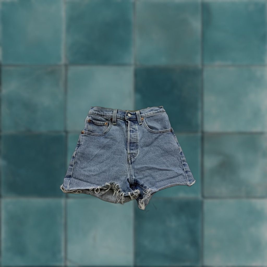Levi's Levi's Womens Shorts 24 Blue Ribcage High Rise Button Fly Distressed Raw Hem Cut-Off Casual Denim Size 42" / US 20 - 1 Thumbnail