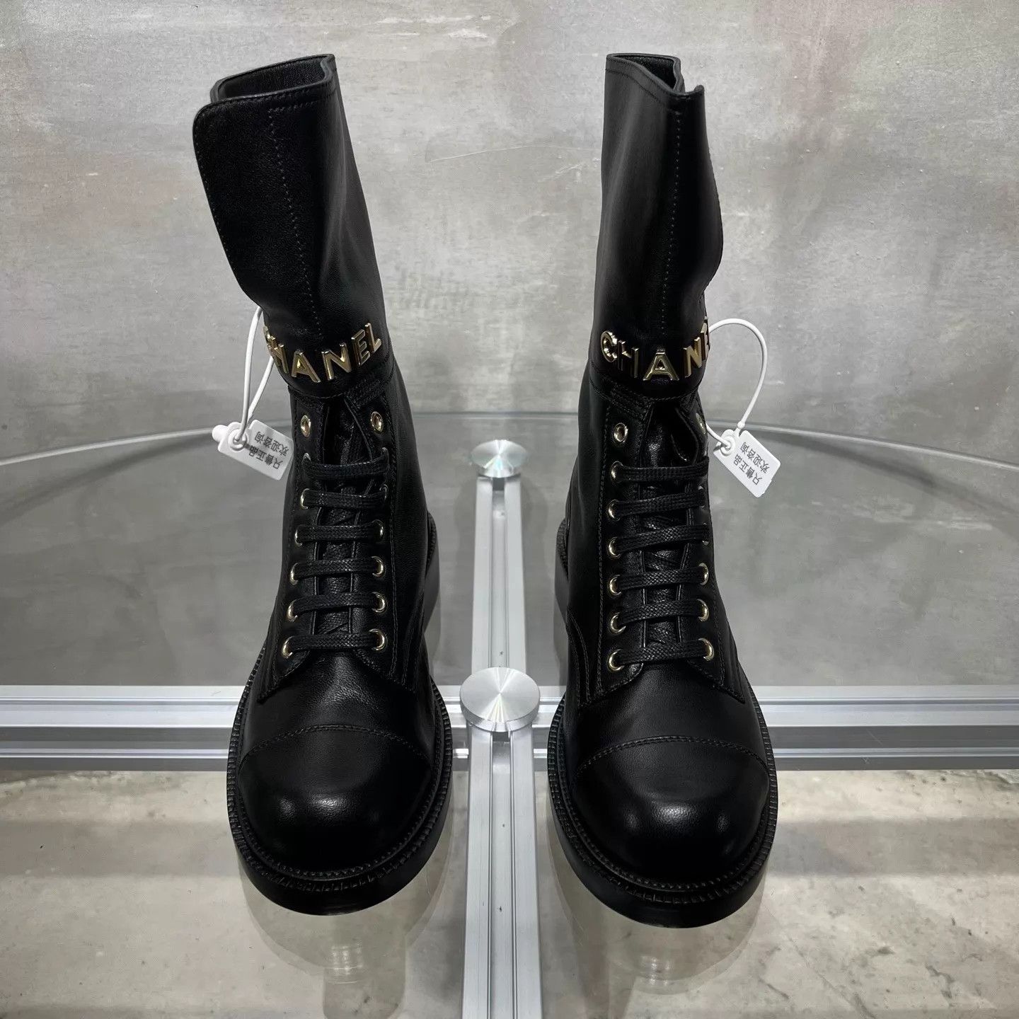 Chanel Chanel Black Gold Mid-Calf Riding Boots Women's 36 Size US 5.5 / IT 35.5 - 1 Thumbnail