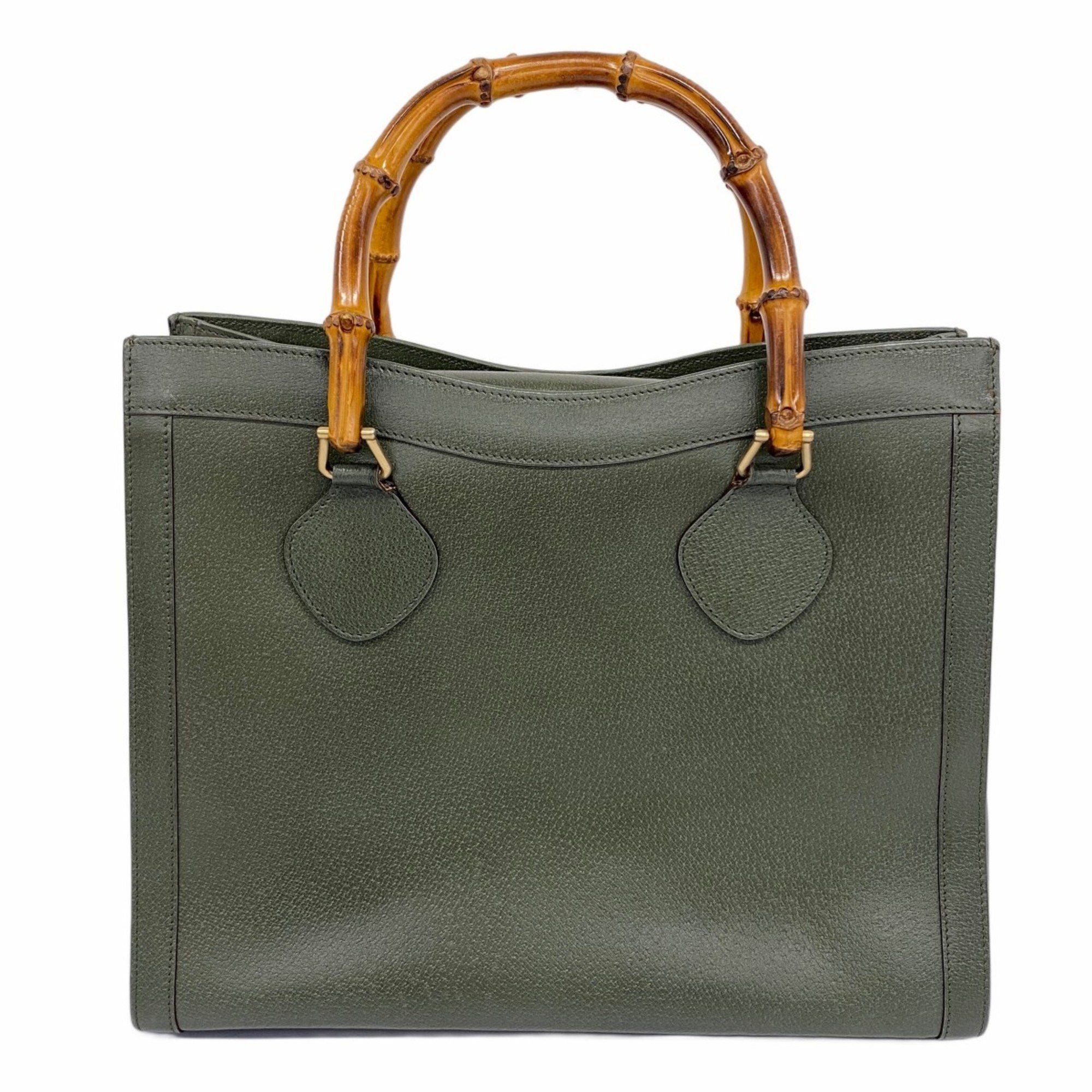 Gucci Tote Bag Bamboo 002 8260 Leather Green Women's