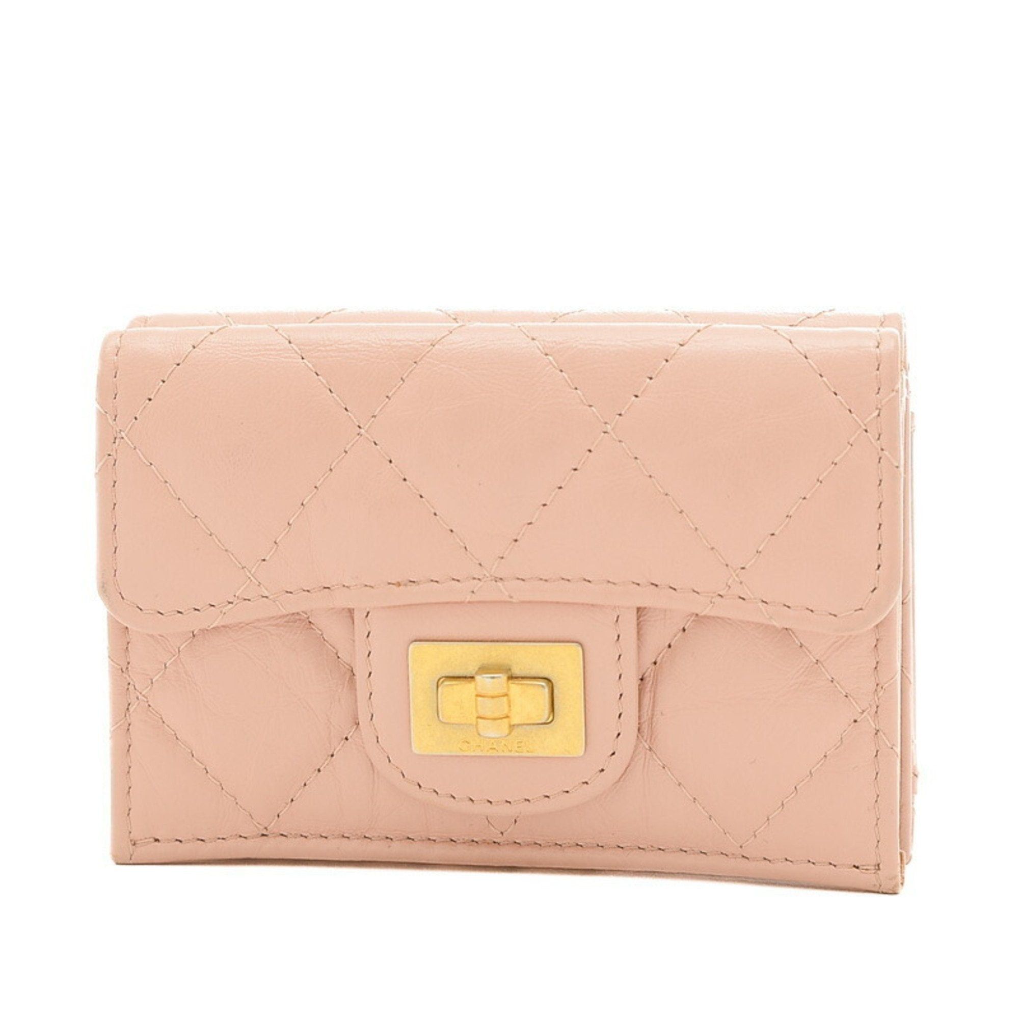image of Chanel 2.55 Matelasse Compact Tri-Fold Wallet In Calfskin Pink A70325, Women's