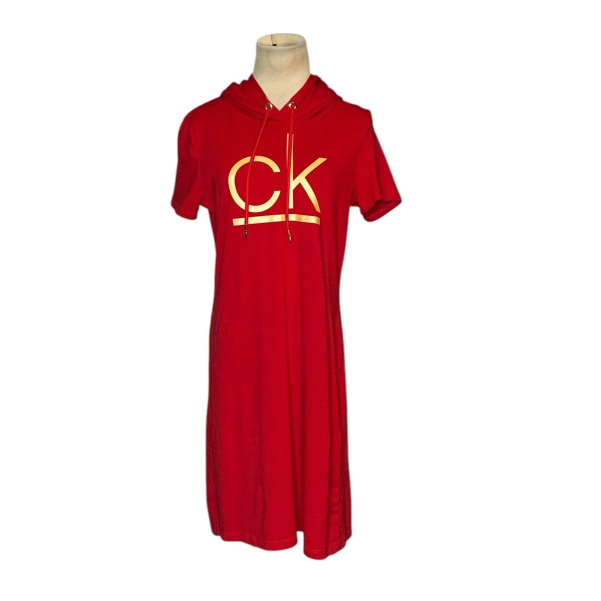 calvin klein hoodie dress short sleeve Calvin Klein Women's Size XL Mustard Short Sleeves Dress Hoodie Elastic  Casual