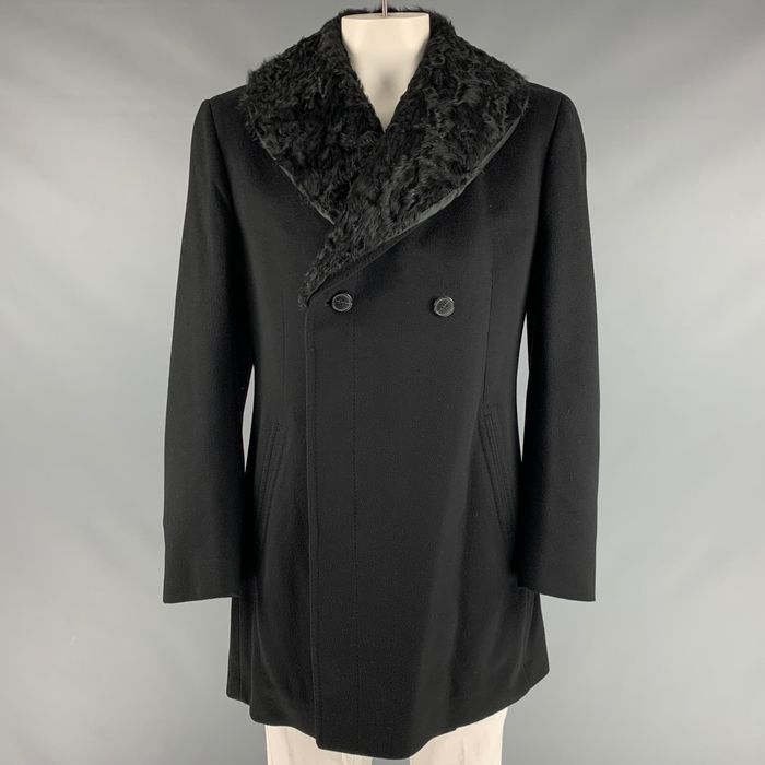 Z Zegna Black Cashmere Double Breasted Coat 