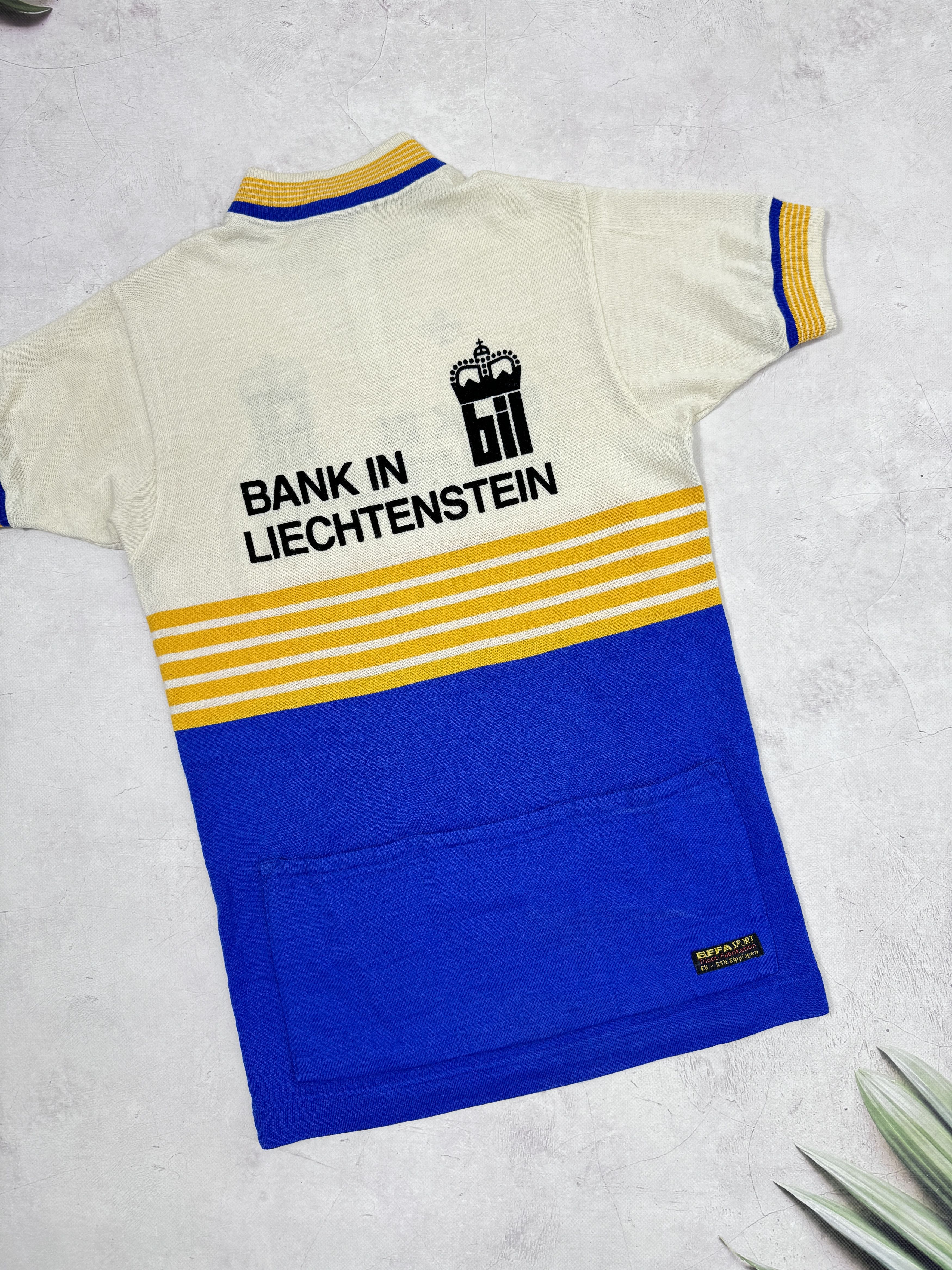 Vintage 70s Bank in Liechtenstein Cycling Jersey by Befa Sport Size US M / EU 48-50 / 2 - 14 Thumbnail