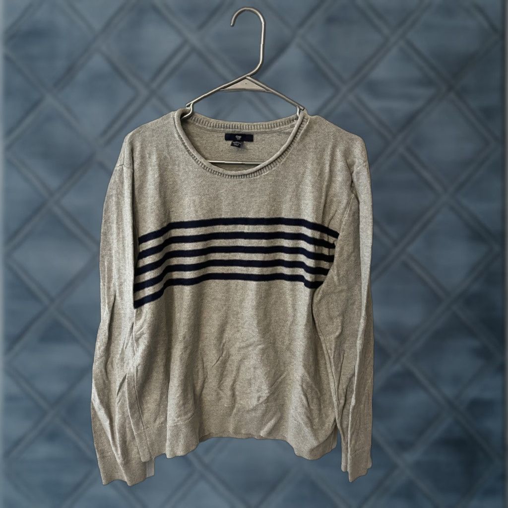 Gap Gap Mens Sweater Knit Gray Stripe Crew Neck Large Pullover Regular Thermal Casual, Travel, Workwear, Outdoor, Preppy - Vintage? No Size US L / EU 52-54 / 3 - 1 Thumbnail