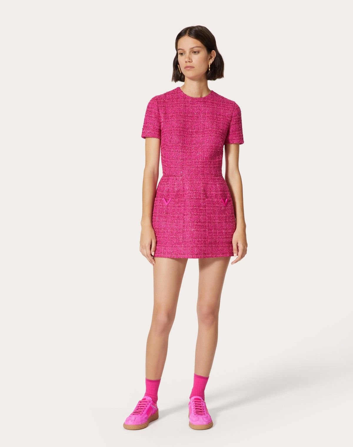 Valentino o1s1wg110525 Short Dress In Glaze Tweed Light in Pink Size XS / US 0-2 / IT 36-38 - 4 Thumbnail