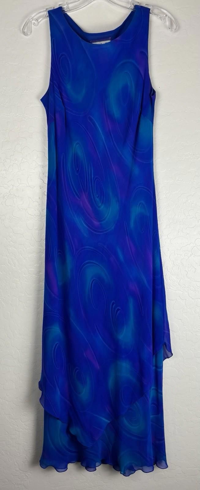 Simply Silk Floral Silk 2 Pc Dress Jacket Ruffle L Blue 1766