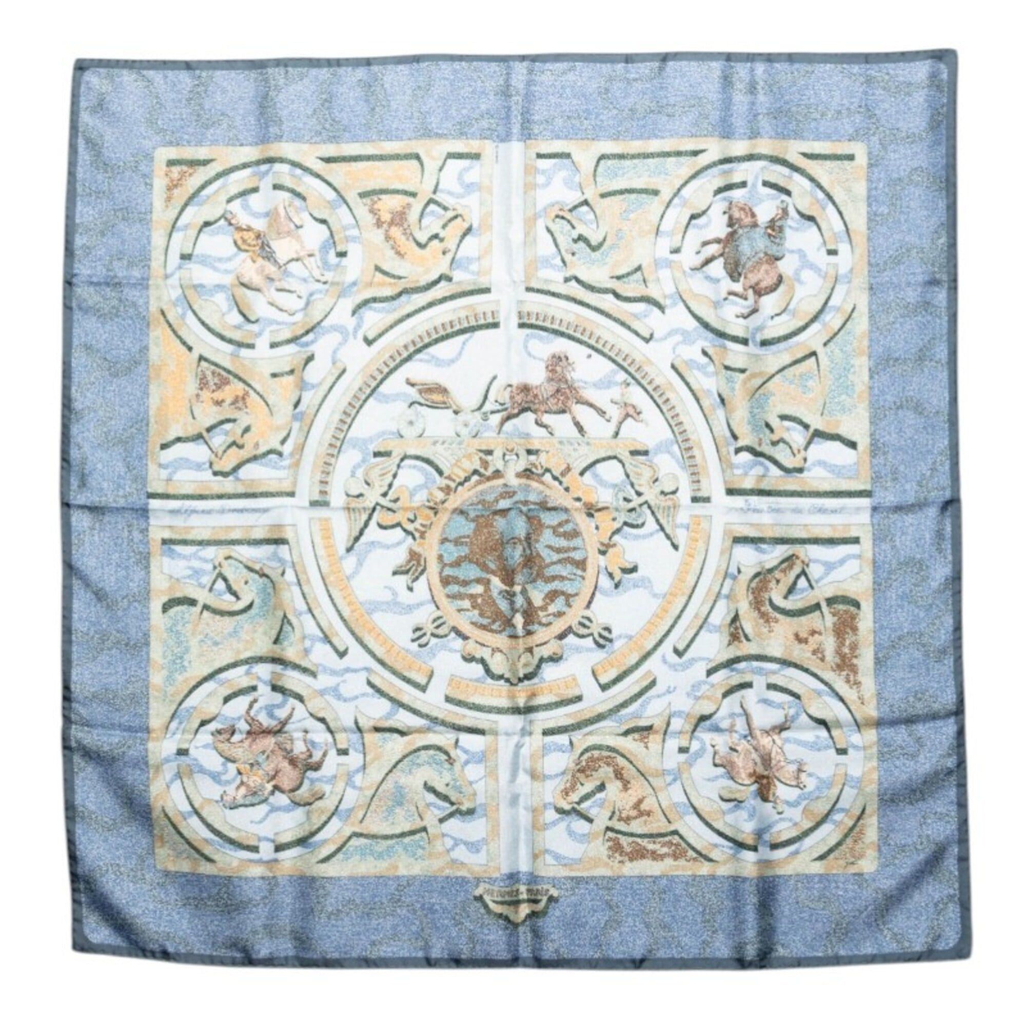 Hermes Hermes Carre 90 PEINTRE DU CHEVAL (The Painter of Horses) Scarf/Muffler, Blue/Green Tones, Silk, Women's, HERMES Size ONE SIZE - 1 Thumbnail