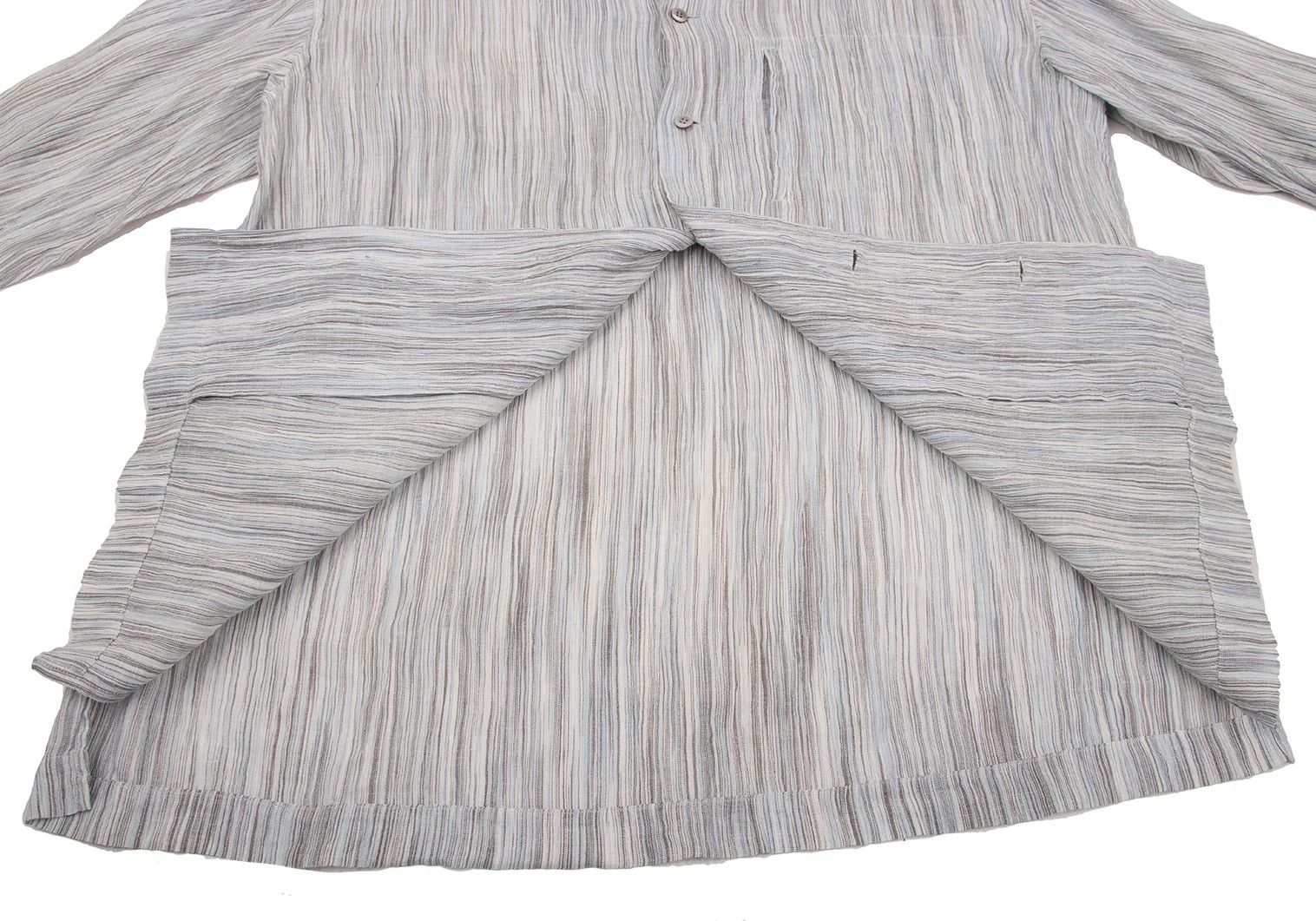 Issey Miyake Linen Striped Open Collar Shirt in Light Blue, Black, White Size US L / EU 52-54 / 3 - 12 Thumbnail