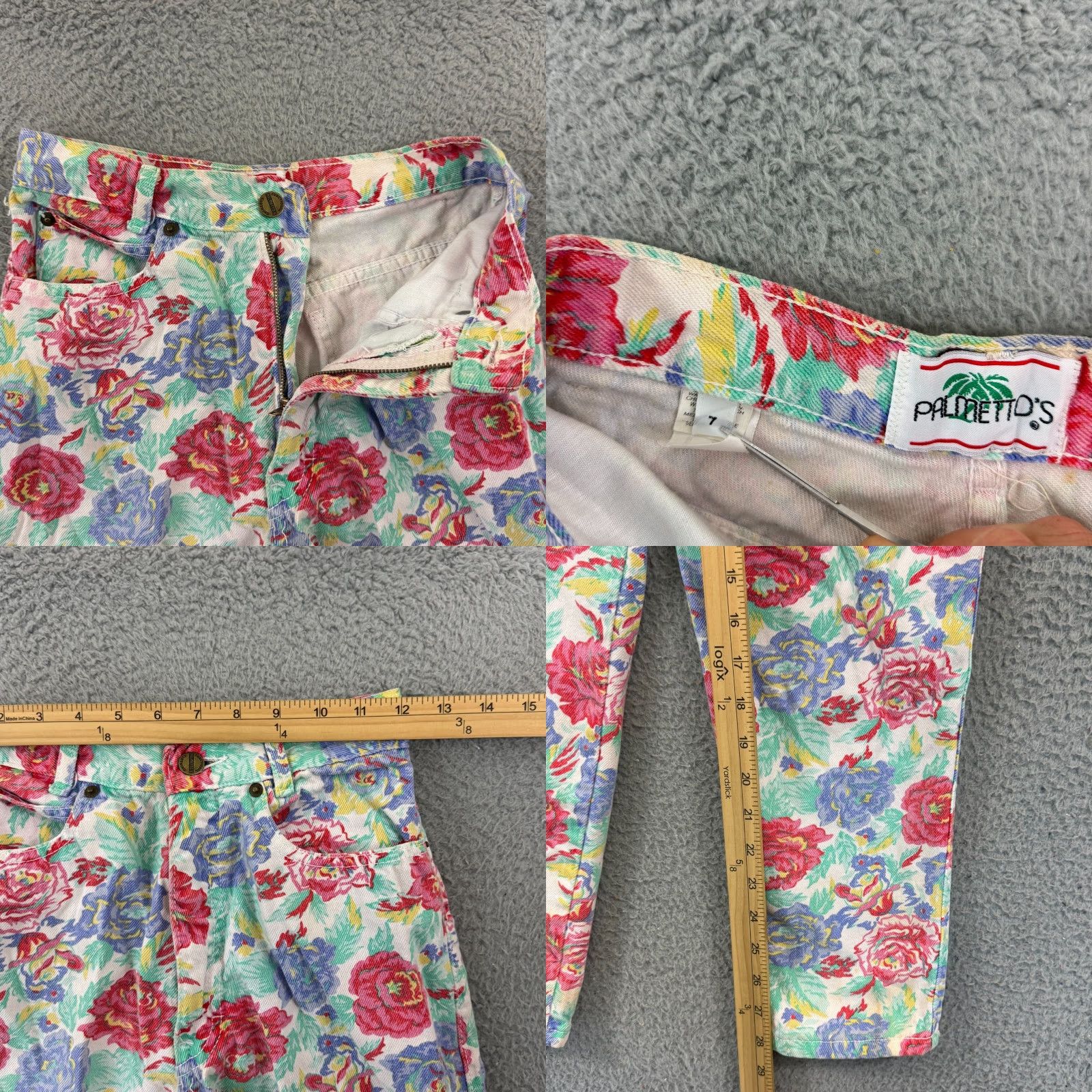 Vintage VINTAGE Palmettos Jeans Juniors 7 High Waisted Floral Pastel 80s Straight Casual Womens Boys? Size 28" / US 6 / IT 42 - 8 Thumbnail