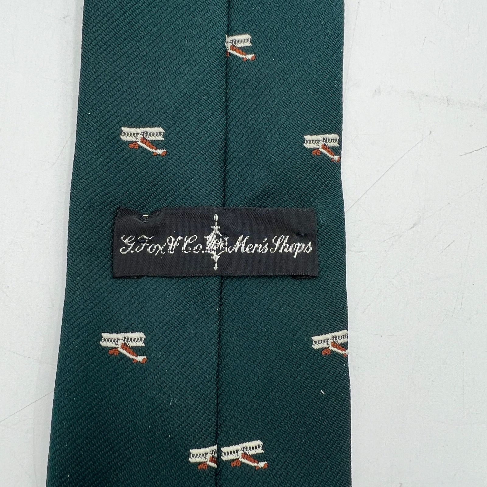 Vintage Silk Forrest Green Tie Wright Flyer Plane Motif