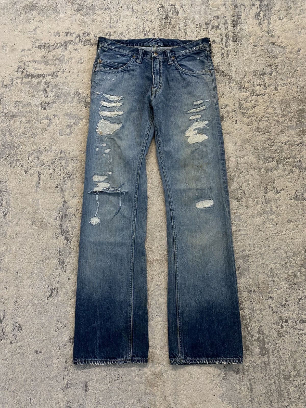 Blue Blue Japan Blue Blue Japan - Crash Distressed Repair Bootcut Denim Size US 30 / EU 46 - 1 Thumbnail