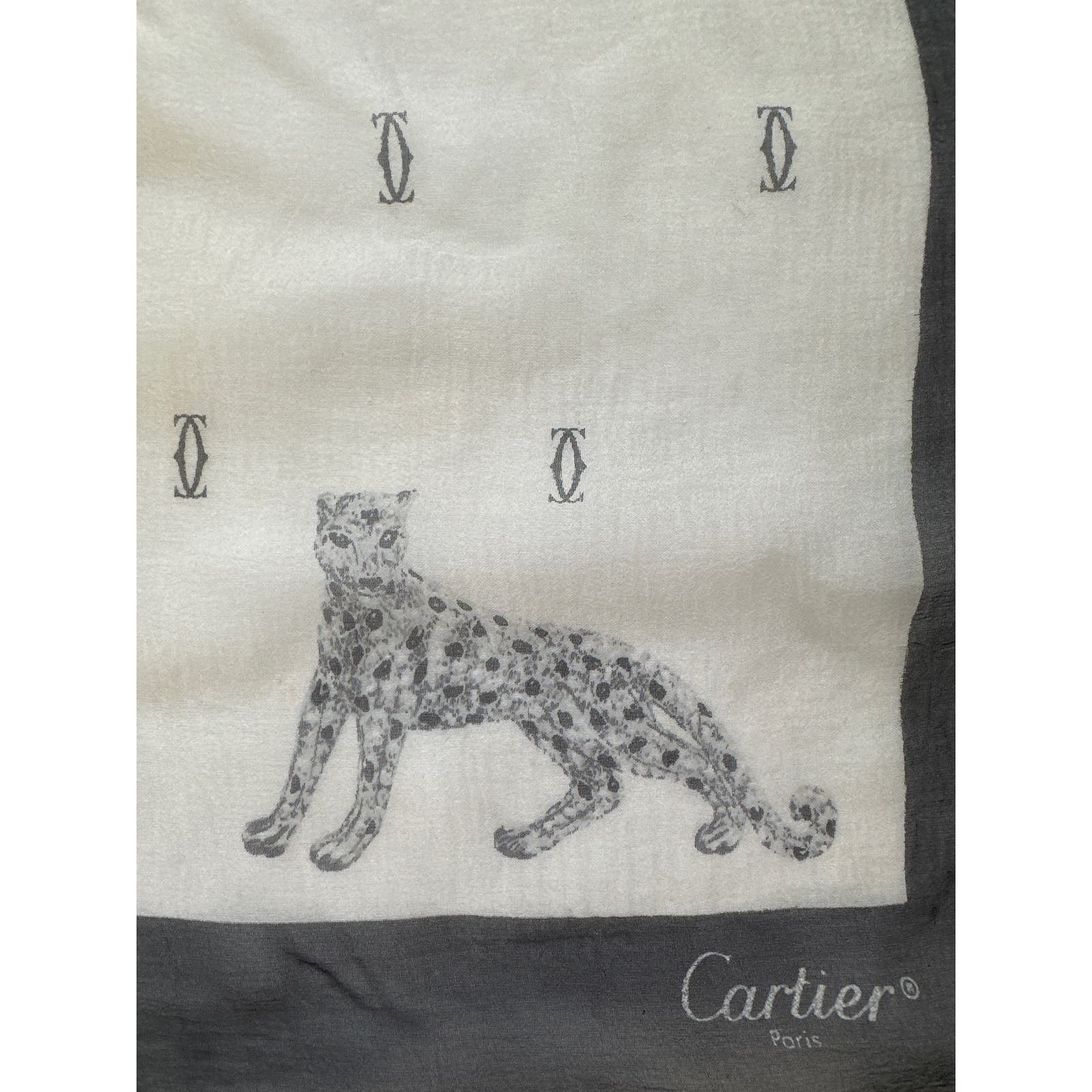 image of Cartier Silk Scarf Panther Black And White Square Vintage, Women's