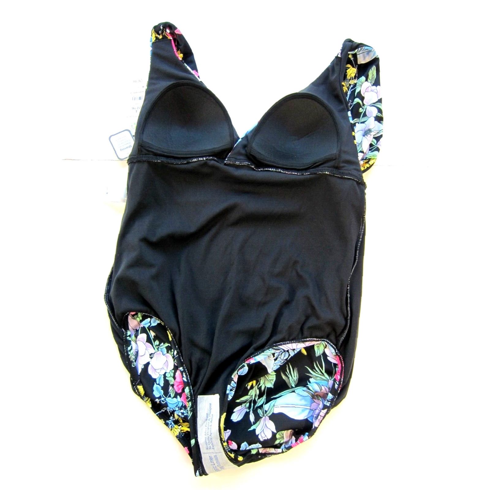 Vintage NWT Time And True Black Pink Floral Full Seat Cover Slim One Piece Swimsuit L Size ONE SIZE - 6 Thumbnail
