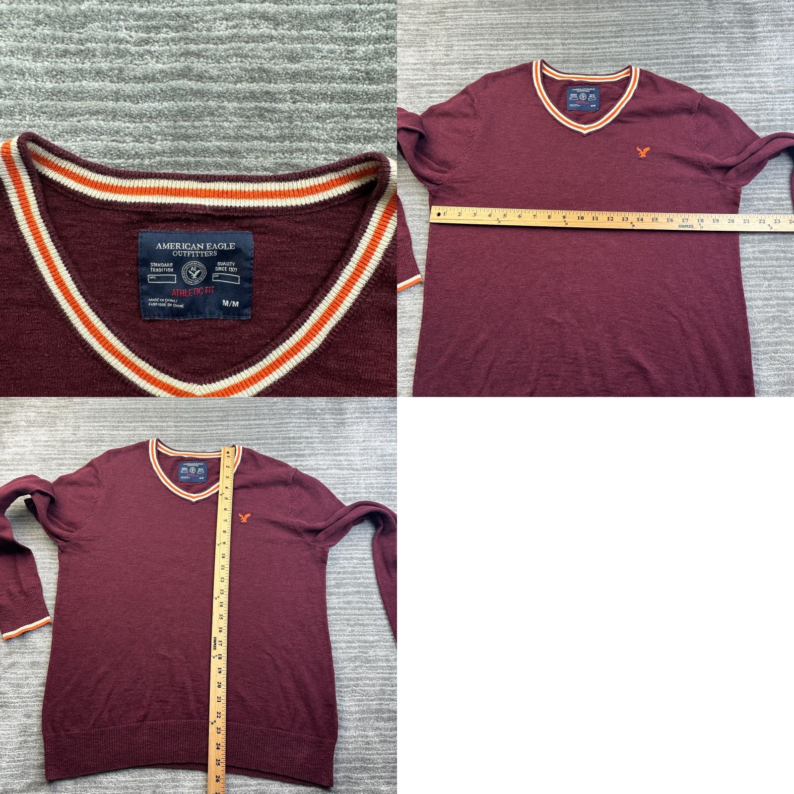 American Eagle Outfitters American Eagle Sweater Mens Medium Red Athletic Fit V Neck Embroidered Logo Size US M / EU 48-50 / 2 - 8 Thumbnail