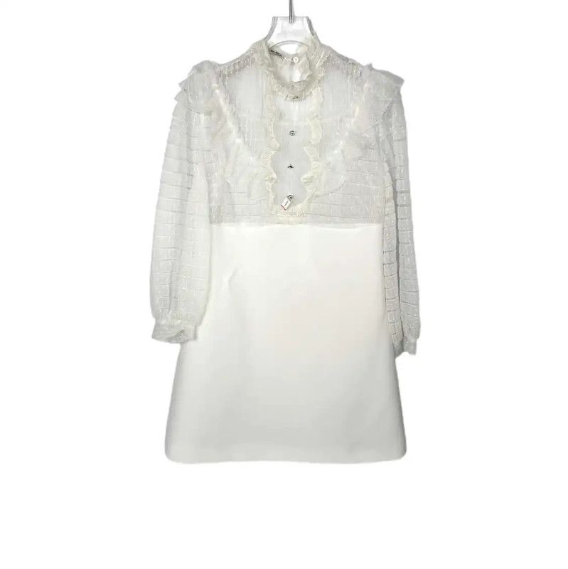 Miu Miu Miu Miu White Wool Dress with Ruffled Details 0089 Size M / US 6-8 / IT 42-44 - 1 Thumbnail