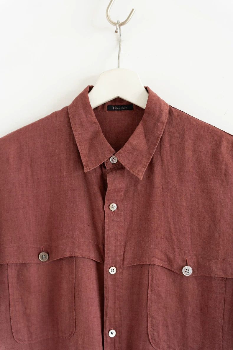 Yohji Yamamoto Yohji Yamamoto size os 90s Brick Red Linen Short Sleeve Sh Size US M / EU 48-50 / 2 - 3 Thumbnail