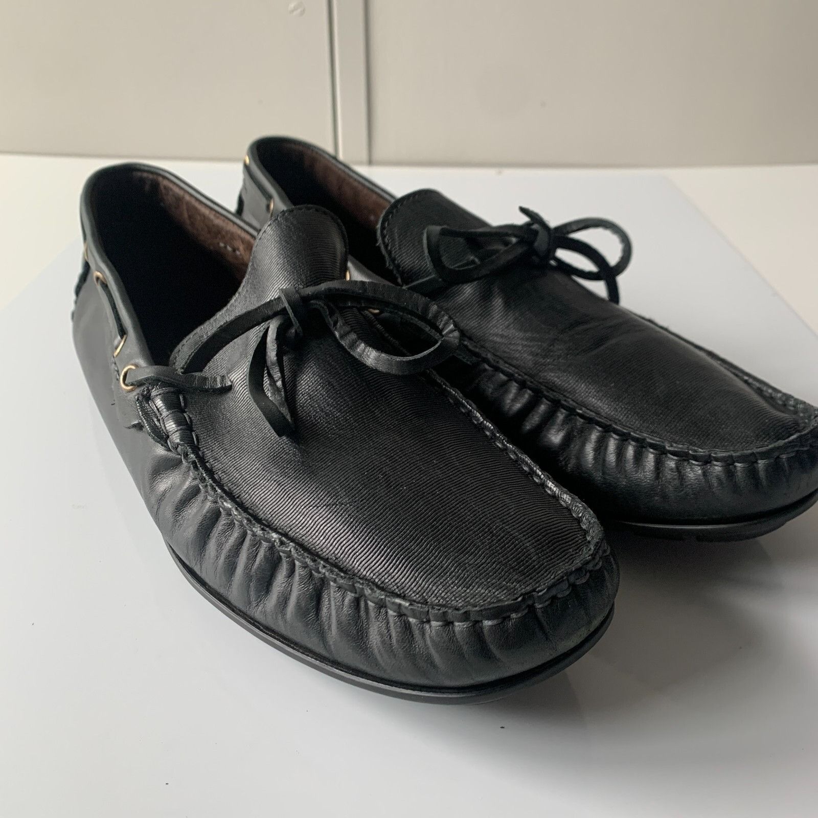Bacco Bucci BACCO BUCCI Muse Black Leather Bow Loafers Driver Shoes Men' Size US 11 / EU 44 - 2 Thumbnail