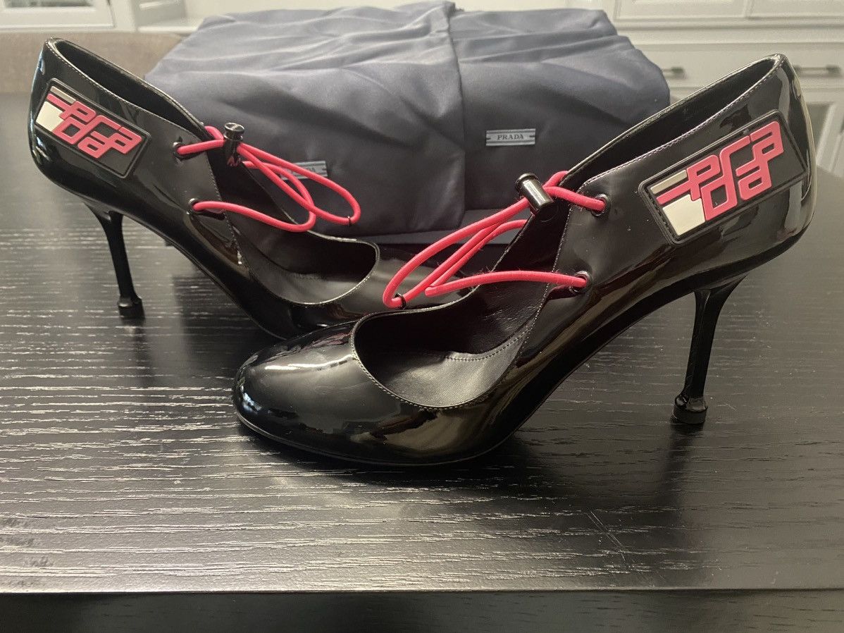 Prada PRADA Patent Leather Rubber Logo D’Orsay High Heel Pumps Size US 9.5 / IT 39.5 - 4 Thumbnail