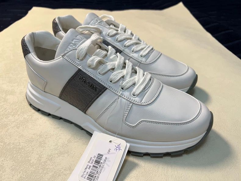 Prada White Leather and Crocodile Sneakers by Prada-2506 Size US 8 / EU 41 - 3 Thumbnail