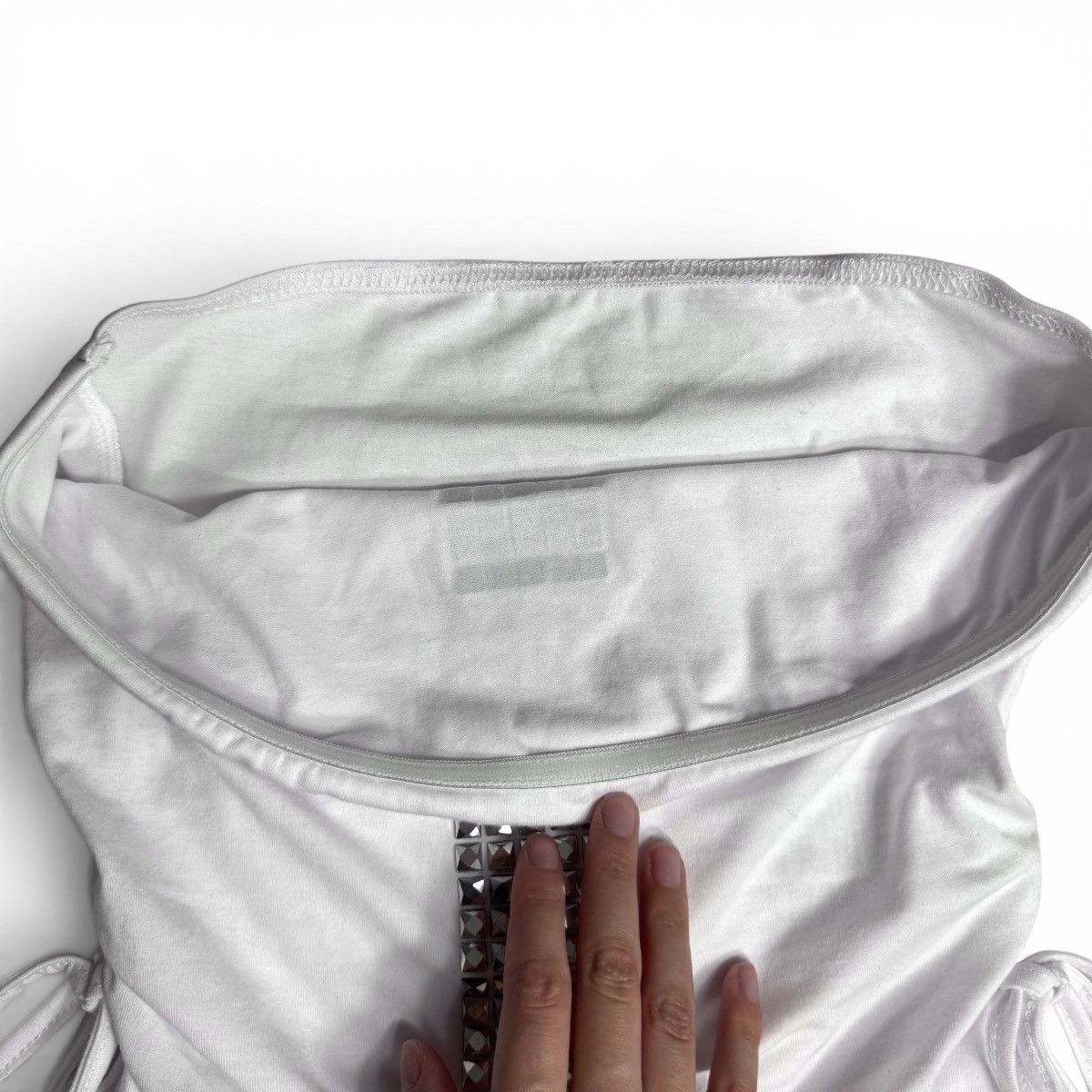 Other Y2K White & Silver Studded Cross Strapless Fold Over Top Size S / US 4 / IT 40 - 10 Thumbnail