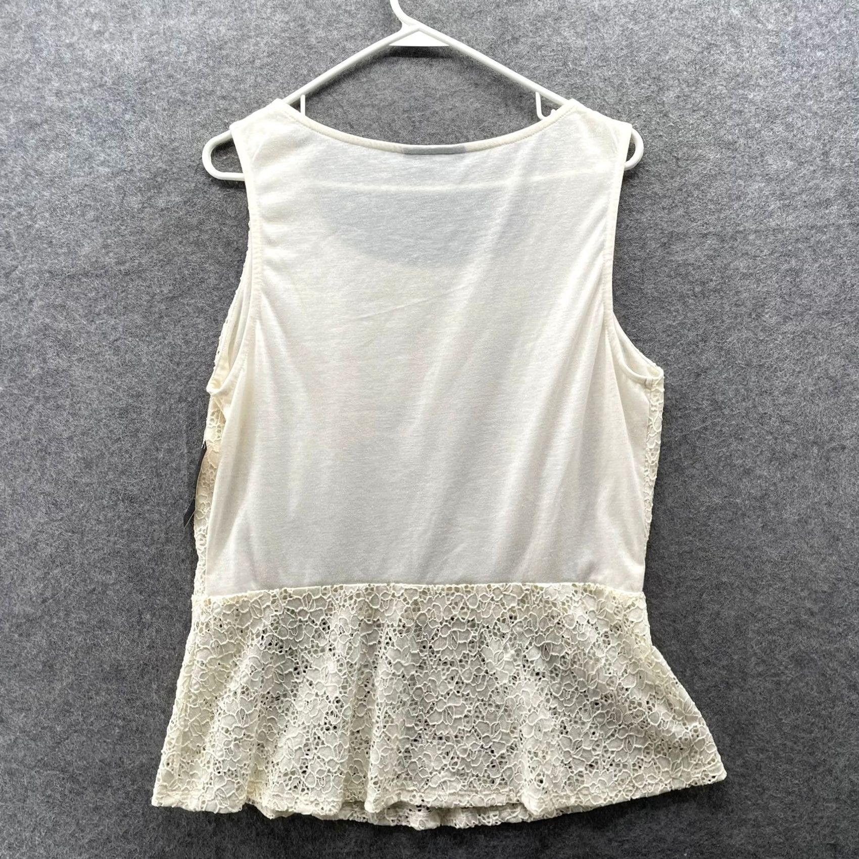Vintage Attention Lace Peplum Top Womens XL Ivory Floral Sleeveless Tank Eyelet NWT Blouse Shirt Casual Workwear).__ Size XL / US 12-14 / IT 48-50 - 2 Thumbnail