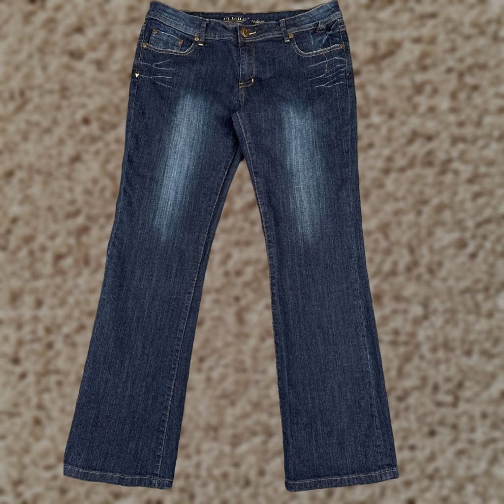 Denime Clash Jeans Womens 15 Blue Dark Denim Bootcut Mid Rise Cotton 33x31 Size 36" / US 14 / IT 50 - 1 Thumbnail