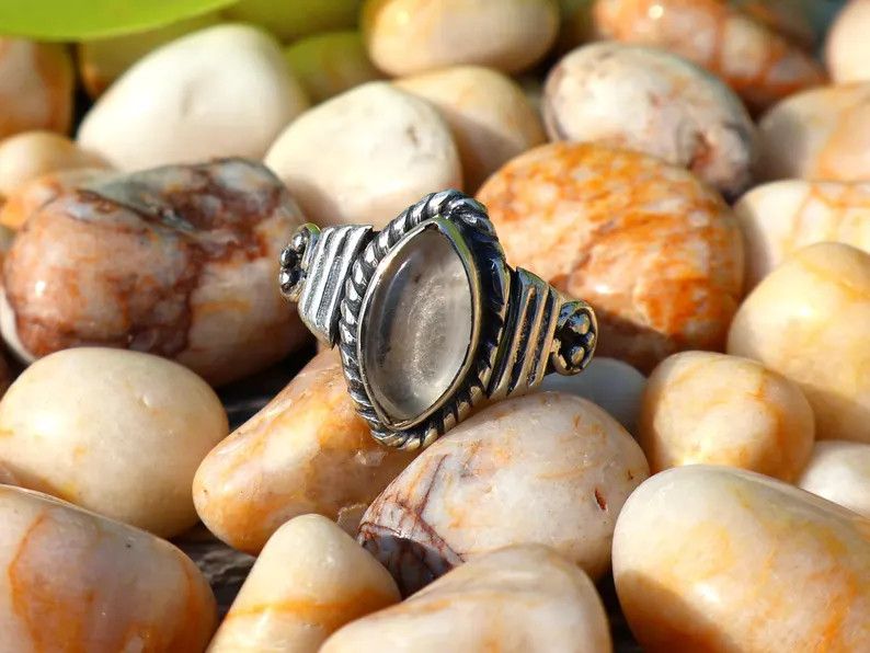 Handmade Crystal Quartz Ring, 925 Silver Marquise Gemstone Ring Size ONE SIZE - 2 Thumbnail