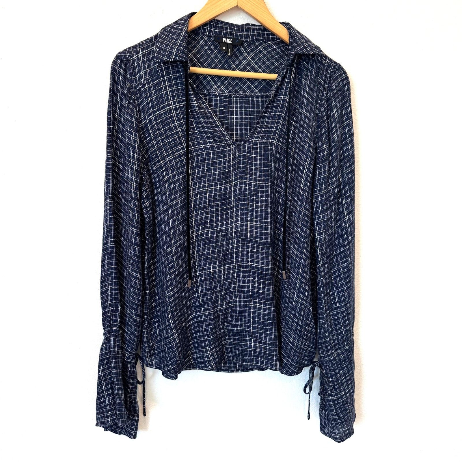 Paige PAIGE Calissa Navy Plaid Flannel Peacoat Gunmetal Check Top Size M / US 6-8 / IT 42-44 - 1 Thumbnail