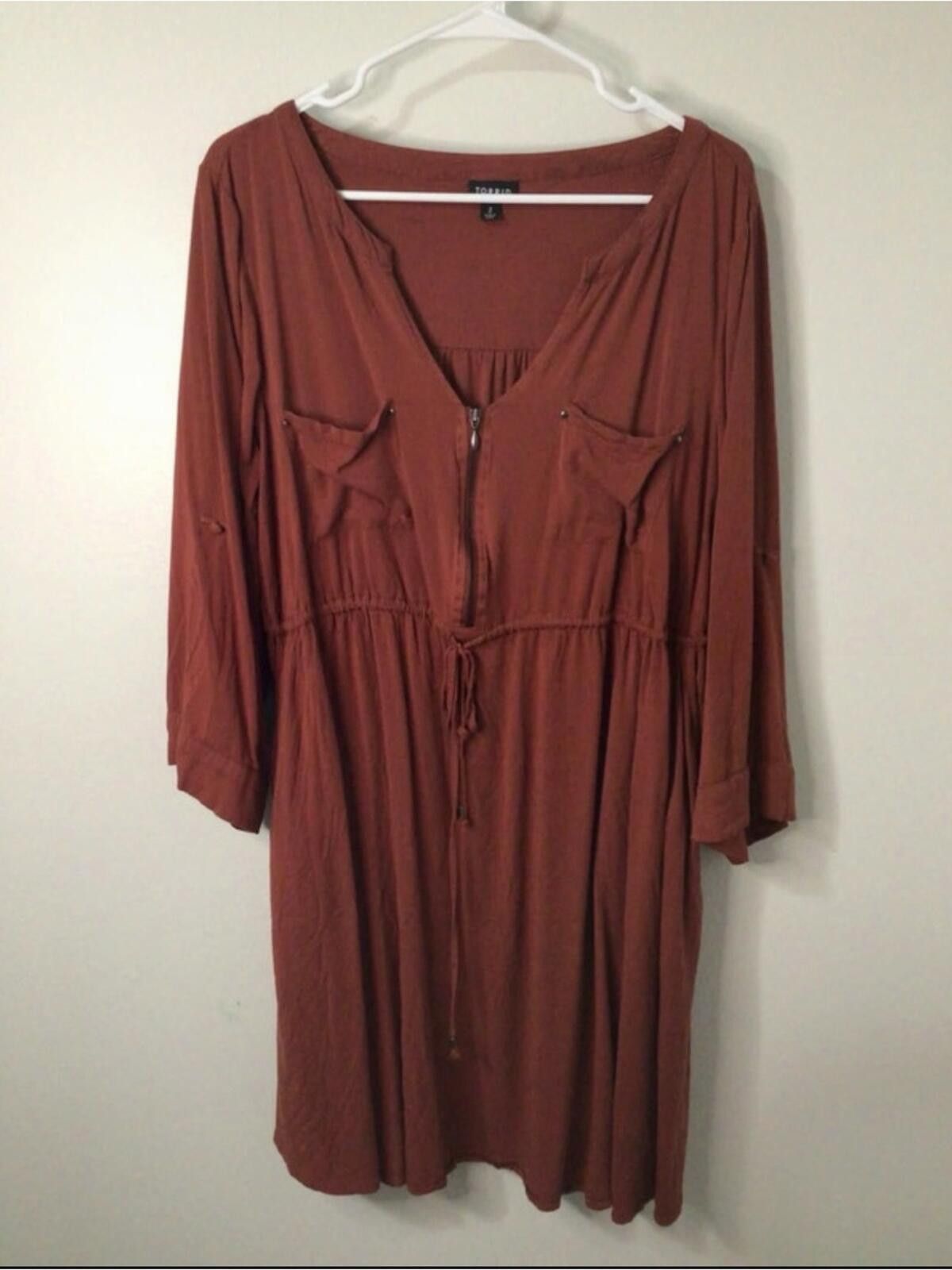 Other torrid Rust Brown Long Sleeve Drawstring Shirt Dress Size XS / US 0-2 / IT 36-38 - 2 Thumbnail