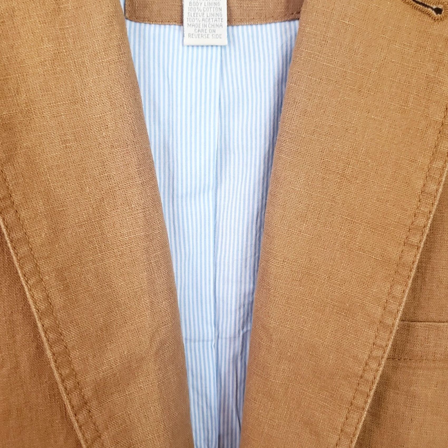 The Territory Ahead Territory Ahead Blazer Shirt Men 40S Brown Linen Silk Notch Casual Beach Sports Size 40R - 7 Thumbnail