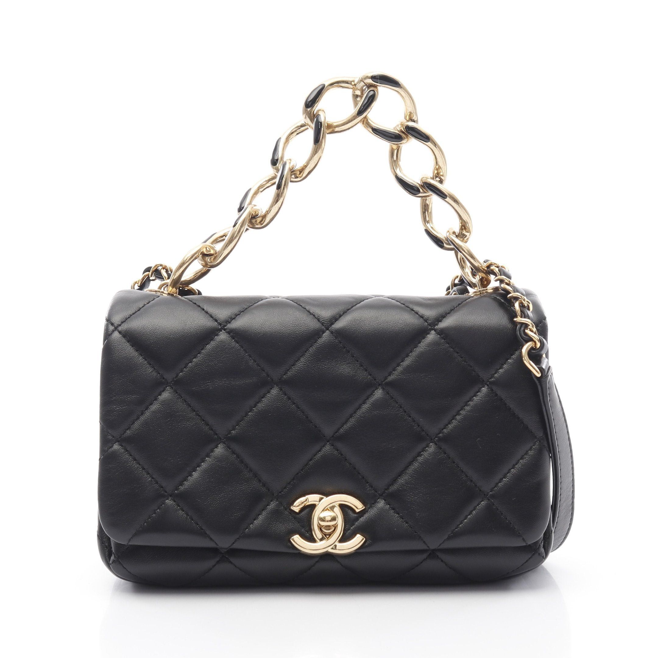 Chanel Mini Matelasse 20 Chain Shoulder Bag Leather Black Gold Hardware, Women's