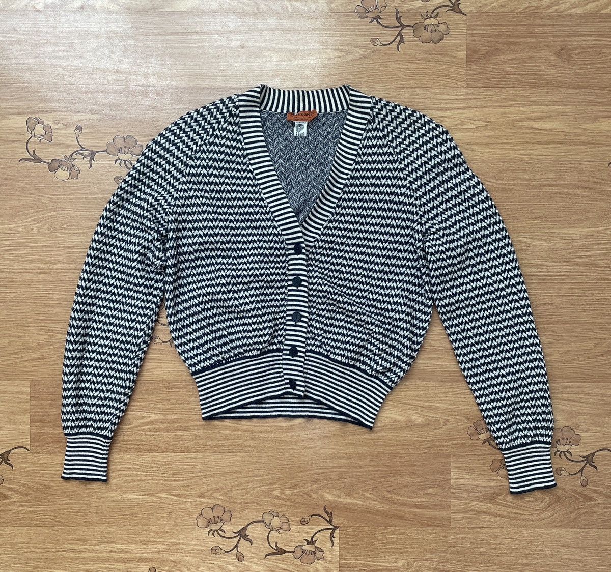 image of Missoni Women’S Cardigan Knitwear Sweater in Black White, Women's (Size Medium)