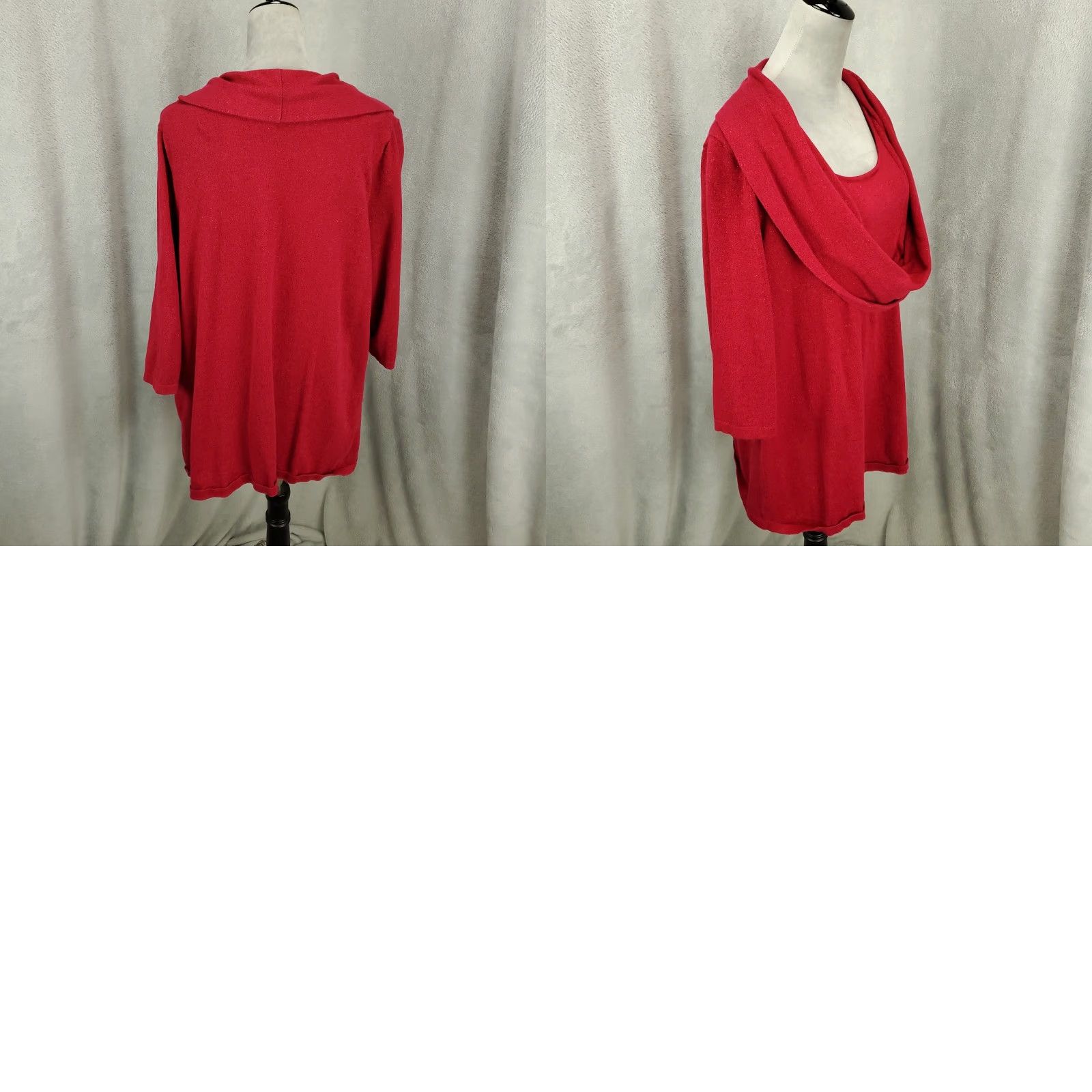 Vintage Catherines Sweater Shirt Womens 2X Dark Pink Cowl Draped Neck Tunic 3/4 Sleeve Knit Lightweight Stretch Size XXL / US 16-18 / IT 52-54 - 8 Thumbnail