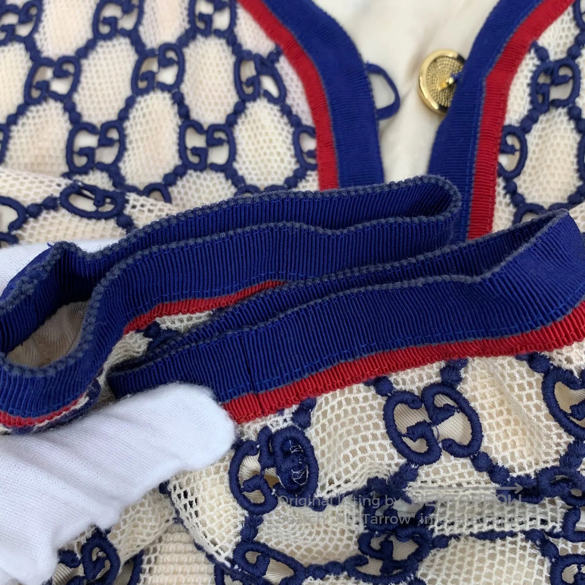 Gucci Guicci Color-blocked mesh logo jacquard full-print cotton Size S / US 4 / IT 40 - 9 Thumbnail