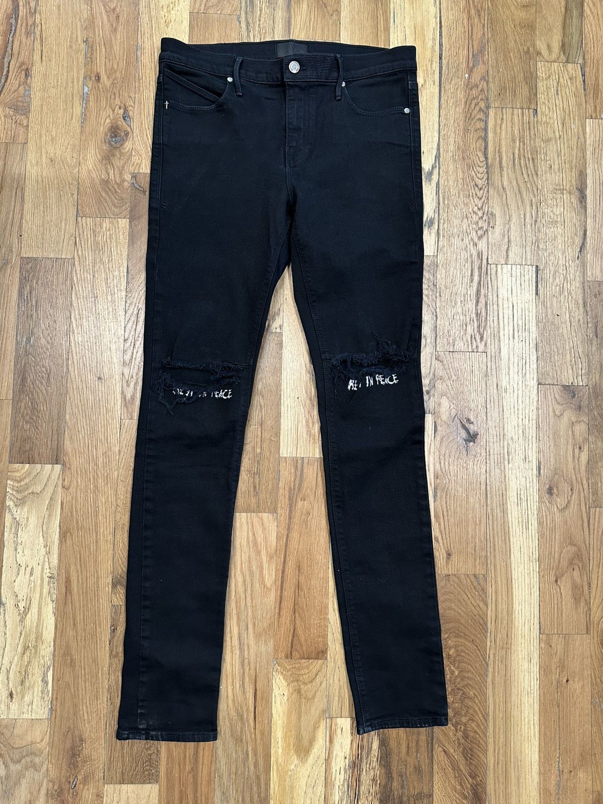 Rta White Rip Black Denim Jeans Size 32