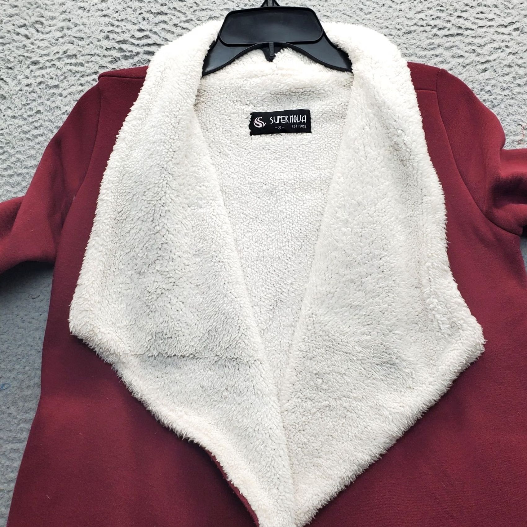 Vintage Supernova Cardigan Womens S Burgundy Sherpa Lined Shawl Open Front Knit Shirt Size S / US 4 / IT 40 - 6 Thumbnail