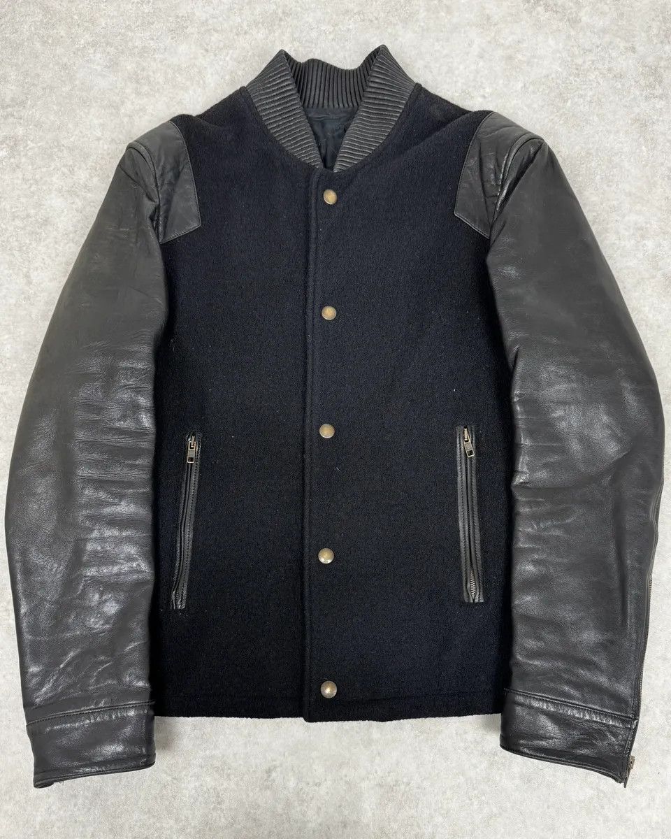 Givenchy AW2013 Givenchy Black Leather Sleeves Bomber Teddy Jacket