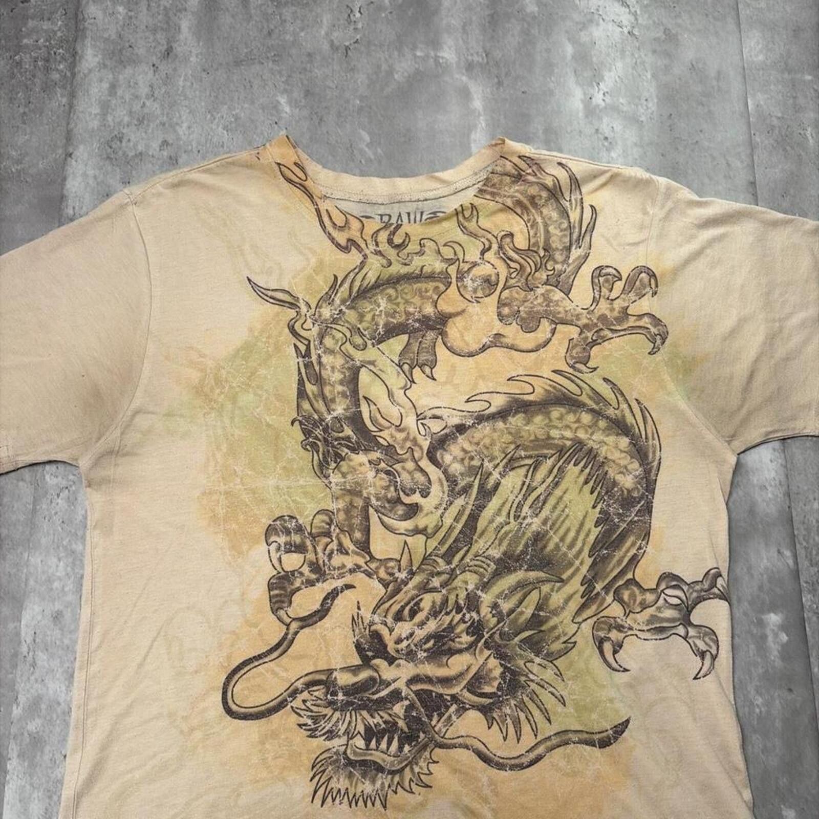 Other Y2K Beige Raw Blue Grunge Dragon Distressed Skater T-Shirt Size US L / EU 52-54 / 3 - 3 Thumbnail