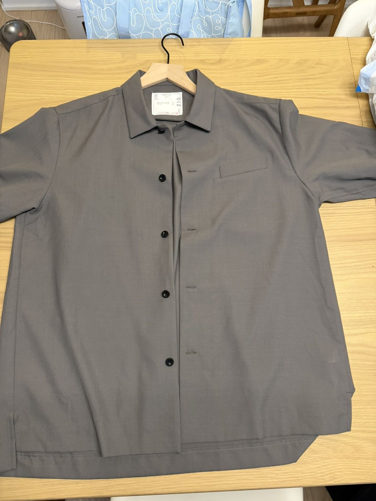 Sacai Sacai Short Sleeve Button-Up Suiting Shirt Grey Wool Blend Size US L / EU 52-54 / 3 - 1 Thumbnail