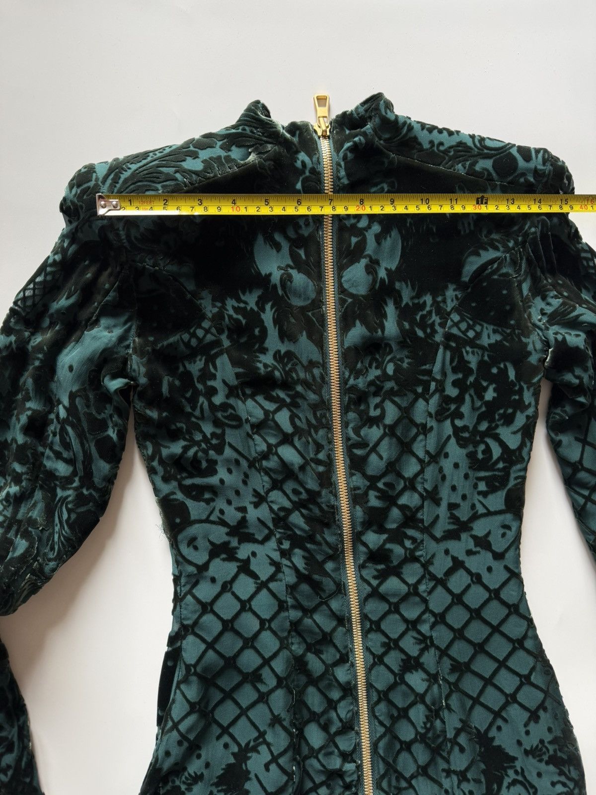 Balmain × H&M BALMAIN X H&M Velvet Green Dress Tunic Silk Long Sleeve Size XS / US 0-2 / IT 36-38 - 19 Thumbnail